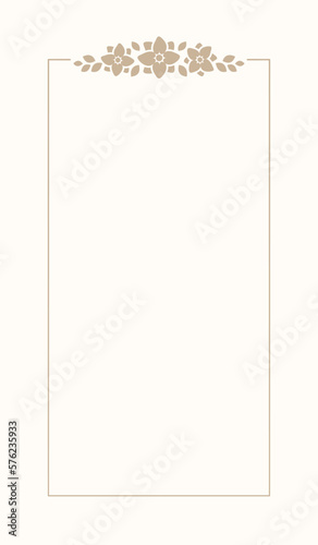 Floral beige vertical rectangular frame. Botanical boho border vector illustration. Simple elegant romantic style for wedding events, signs, logo, labels, social media posts, etc.