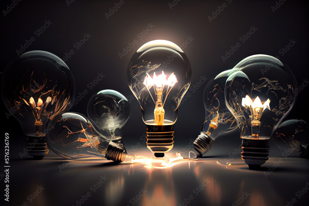 Ampoules électriques allumées avec filament incandescent, énergie