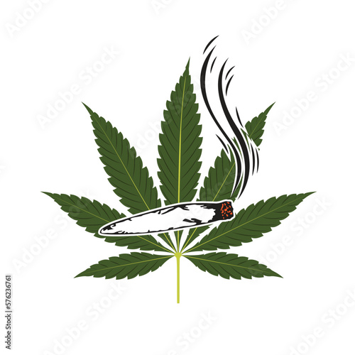 Vector creative illustration of cannabis and cigarettes. simple cannabis leaf and cigarette icon.
