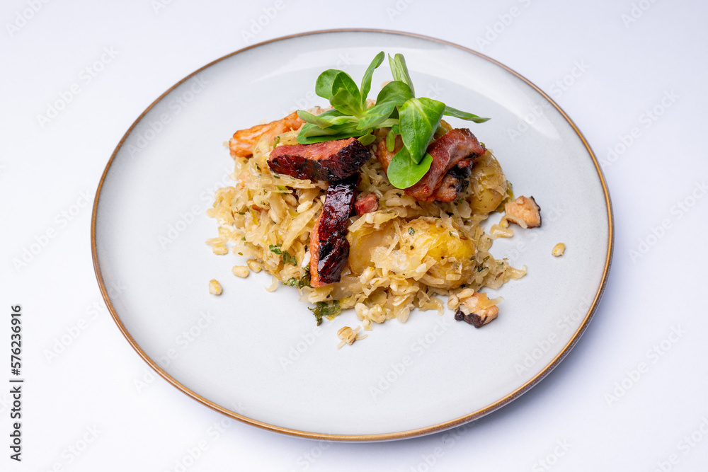 Sauerkraut with hail and smoked meat Sauerkraut with hail and smoked meat