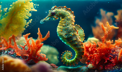 A seahorse floating peacefully in the gentle currents photo
