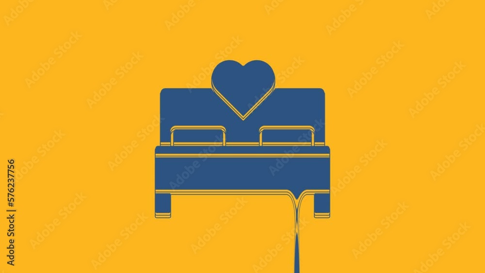 Blue Bedroom icon isolated on orange background. Wedding, love, marriage symbol. Bedroom creative icon from honeymoon collection. 4K Video motion graphic animation Blue Bedroom icon isolated on orange background. Wedding, love, marriage symbol. Bedroom creative icon from honeymoon collection. 4K Video motion graphic animation
