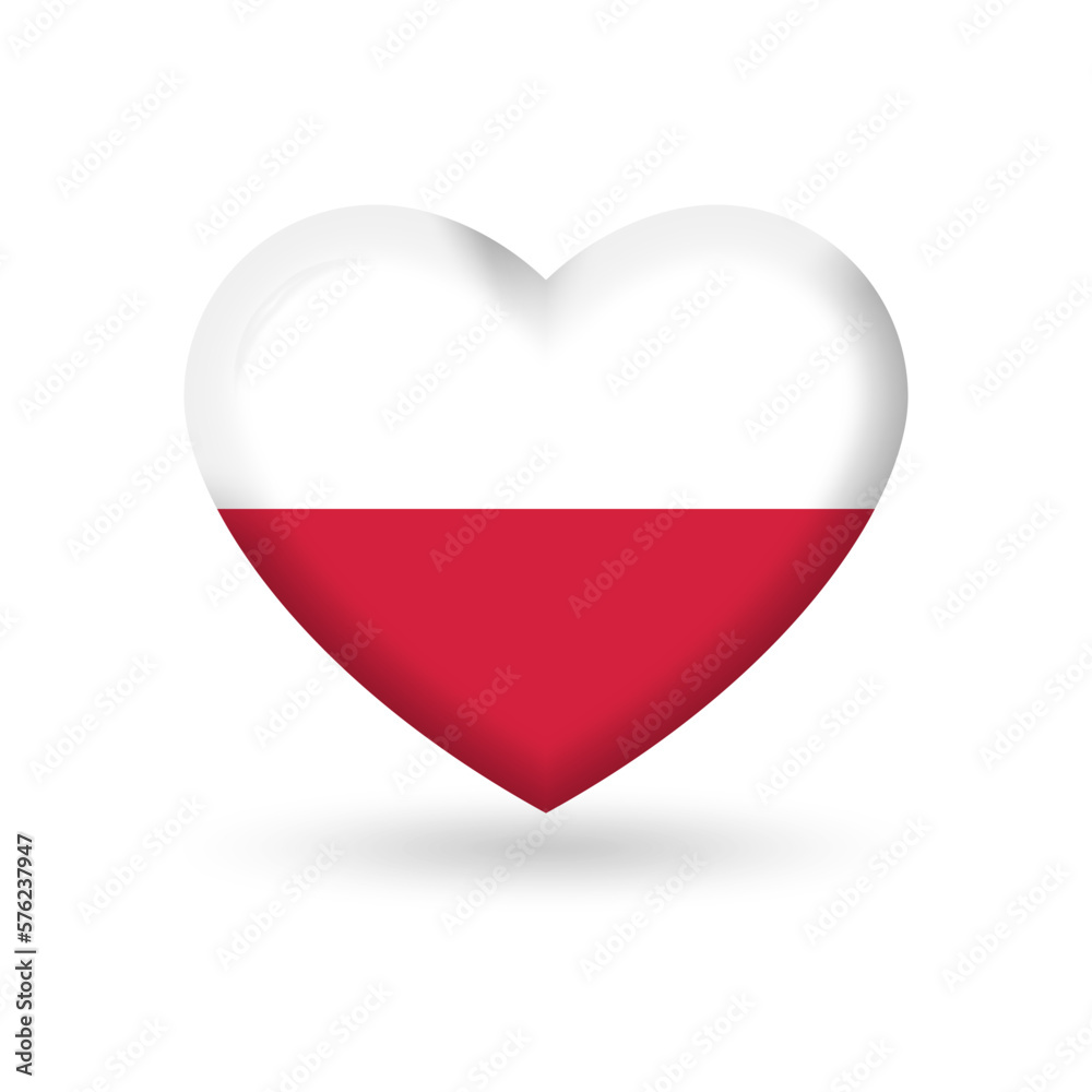 Poland heart flag 3d icon, badge or button. Polish national symbol. Vector illustration. Poland heart flag 3d icon, badge or button. Polish national symbol. Vector illustration.