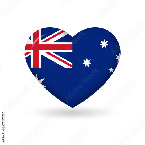 Australia heart flag 3d icon, badge or button. Australian national symbol. Vector illustration.