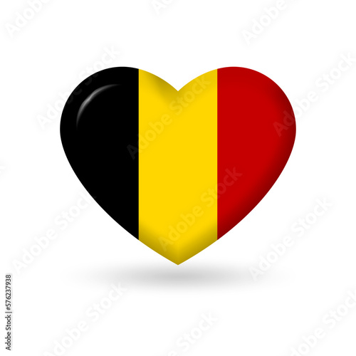 Belgium heart flag 3d icon, badge or button. Belgian national symbol. Vector illustration.