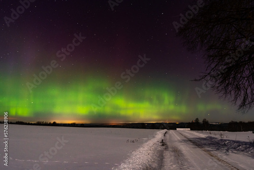 Aurora Borealis. Night sky. Latvia. Cesis. 