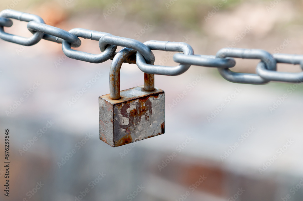 Chain hanging lock, security. Lovers, symbol of protect. Chain hanging lock, security. Lovers, symbol of protect.