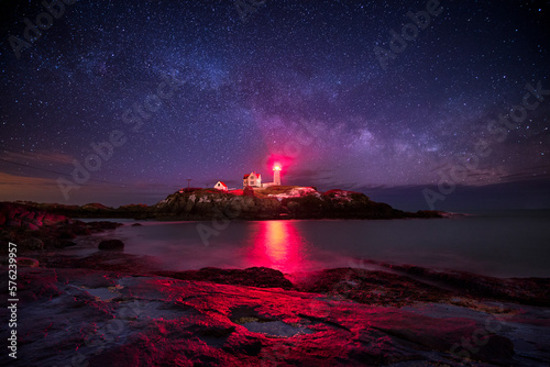 Milky Way above Nubble Lighthouse photo