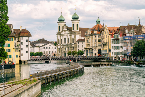 Cityscape with Jesuiten Church and river,Â Lucerne, Switzerland photo