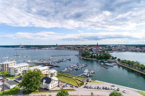 Aerial view of the shore and harbor of VÃ¤stervik city photo