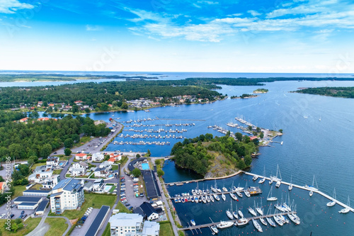 Aerial view of the shore and harbor of VÃ¤stervik city photo