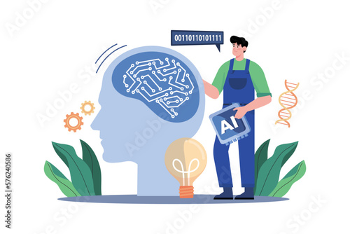 AI Production Illustration concept Pr white background
