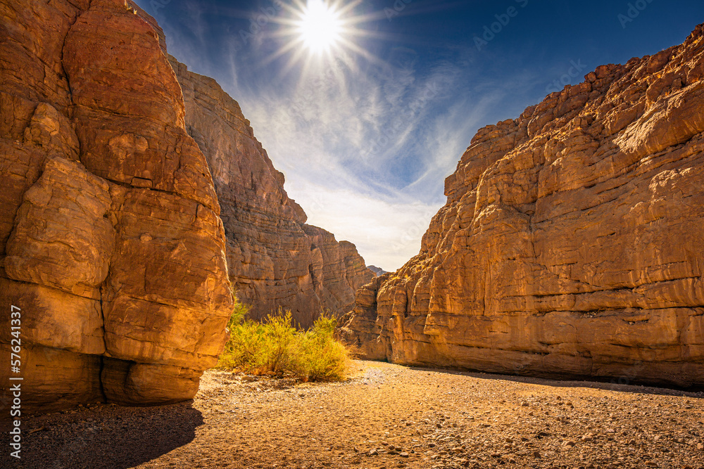 Exploring the beautiful Ladder Canyon Trail in Mecca, California Stock