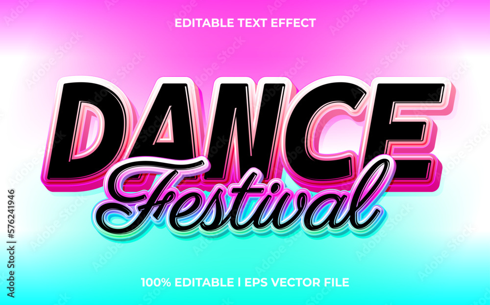 Dance festival 3d text effect and editable text, template 3d style use for business tittle