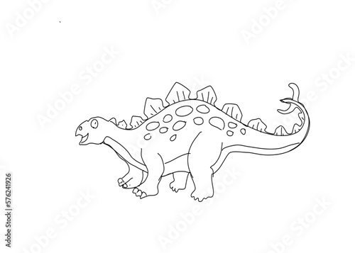 Line art, doodle,line background of dinosaur cartoon isolate on white background. Concept card ,pent color , cute texture, fabric. Copy space for your text.
