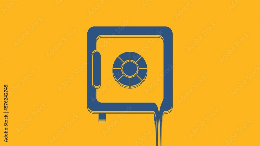 Blue Safe icon isolated on orange background. The door safe a bank vault with a combination lock. Reliable Data Protection. 4K Video motion graphic animation Blue Safe icon isolated on orange background. The door safe a bank vault with a combination lock. Reliable Data Protection. 4K Video motion graphic animation