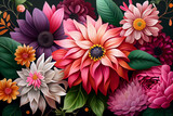 Vivid colorful flowers background. Fresh blossom and petals. Generative Ai