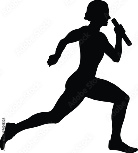 female runner running relay race black silhouette