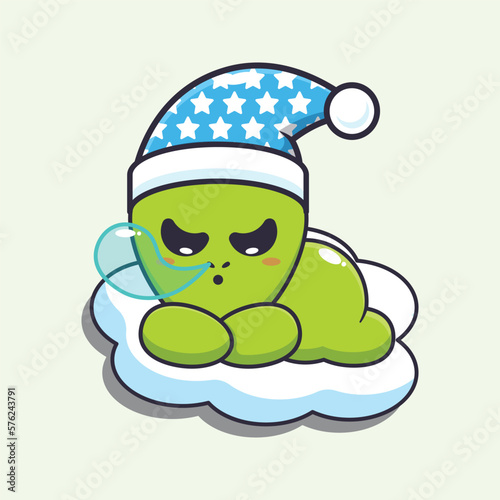 Cute alien sleep cartoon vector illustration. 