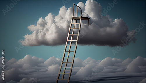 Ladder reaching into a cloud, concept of successful, generative ai