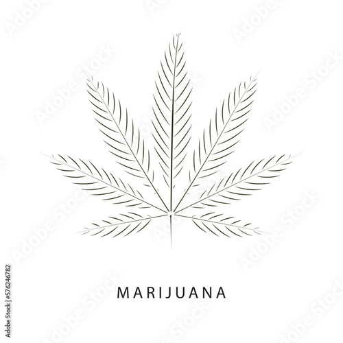 Vector illustration of cannabis leaf with line art. Marijuana leaf smoking sign.