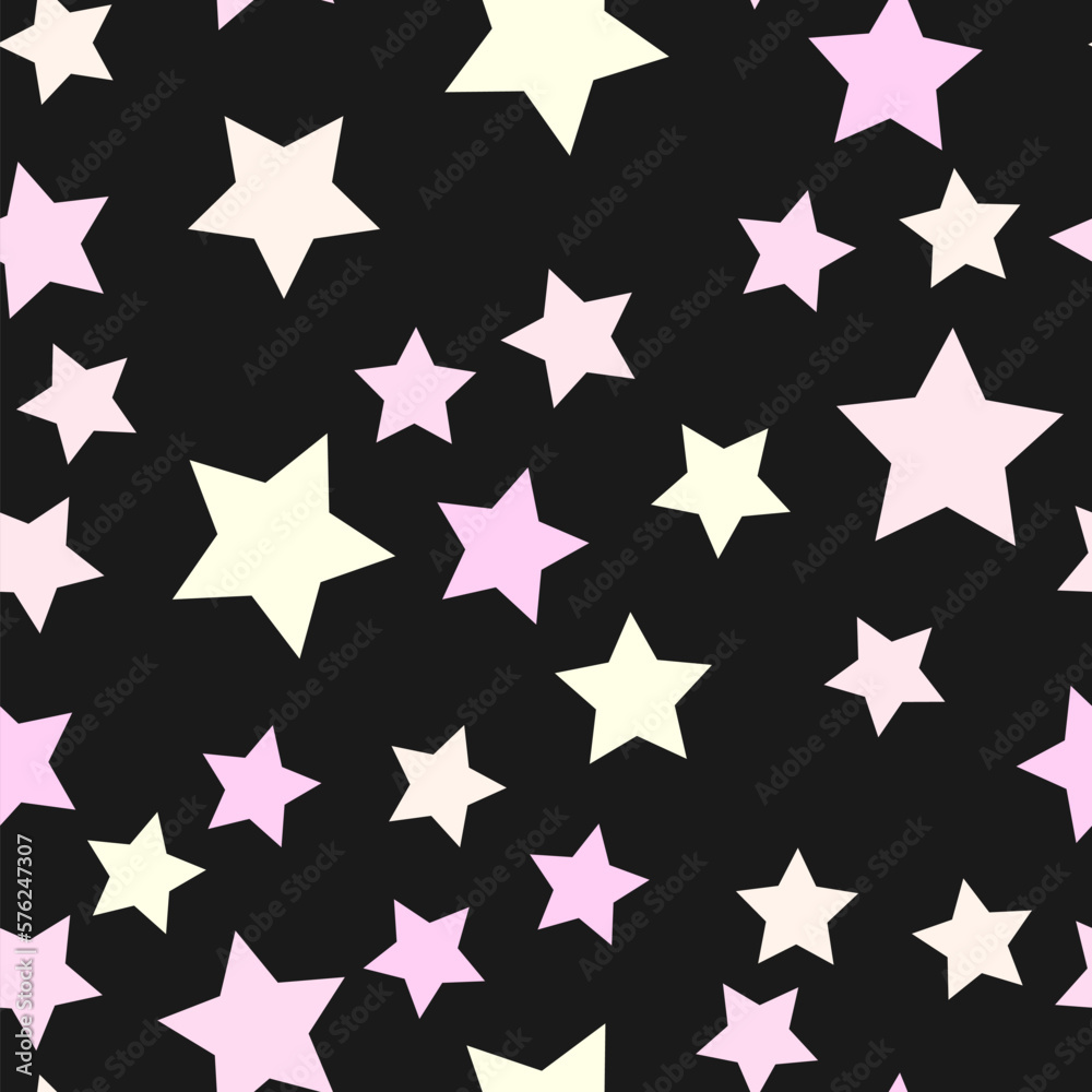 Seamless repeating pattern of light pink and beige stars on black background for fabric, textile, papers and other various surfaces Seamless repeating pattern of light pink and beige stars on black background for fabric, textile, papers and other various surfaces