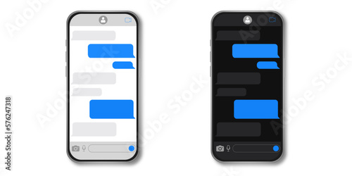 Social media design concept. A smartphone with a carousel-style messenger chat screen.