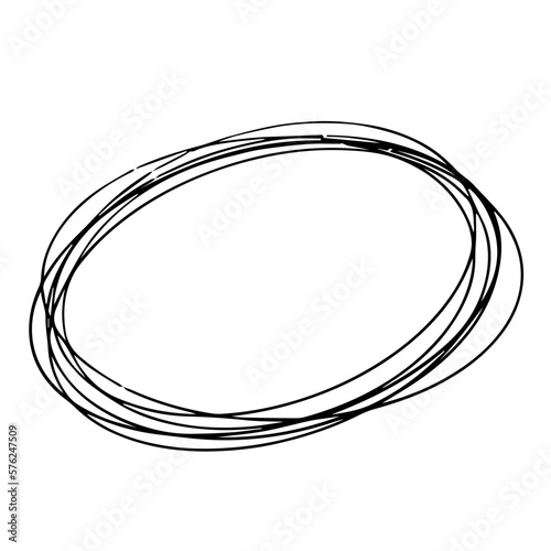 Ellipse, round frame, bubble pencil hand drawn doodle style isolated on white background.