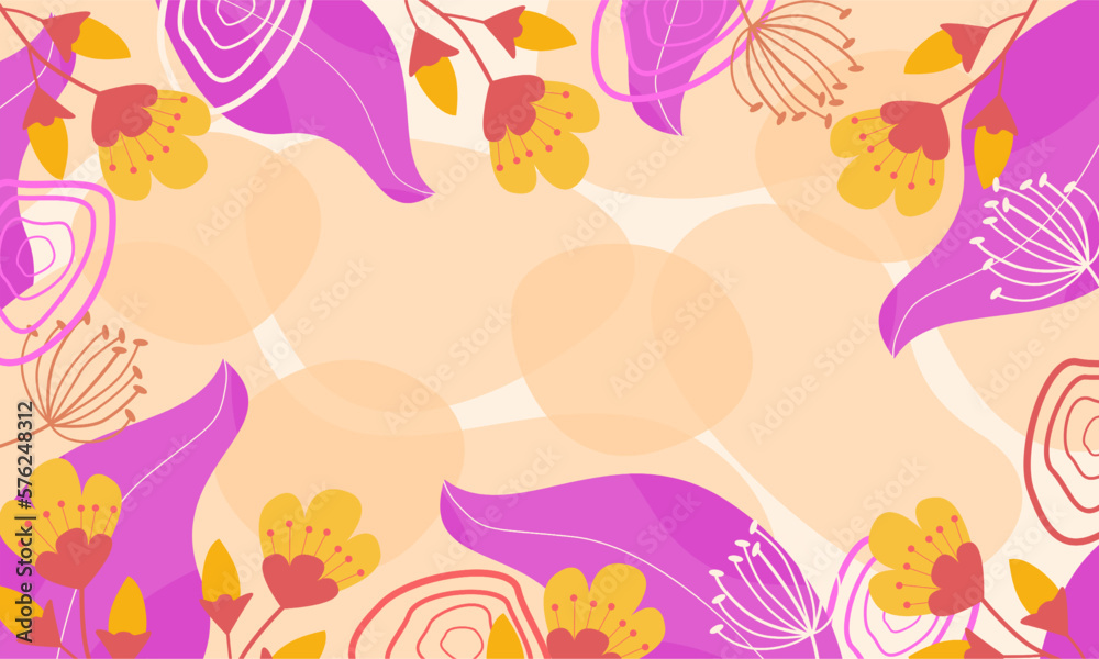 Abstract colorful organic shapes hand drawn flowers background