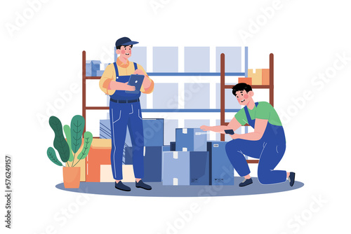 Factory worker checking stock Illustration concept on white background