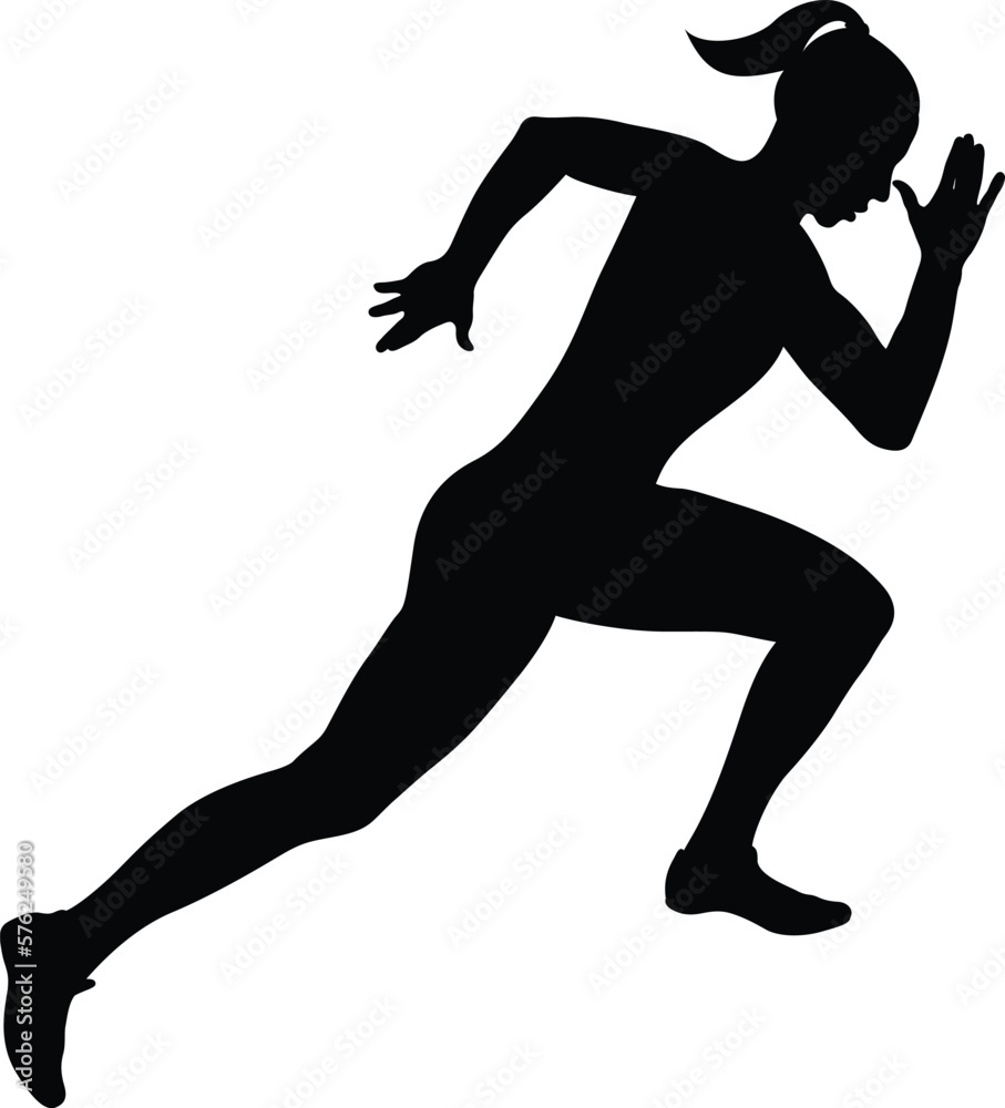 female sprinter running black silhouette