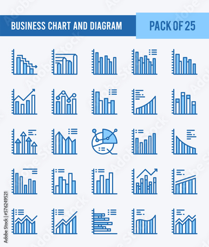 25 Business Chart and Diagram. Two Color icons Pack. vector illustration.