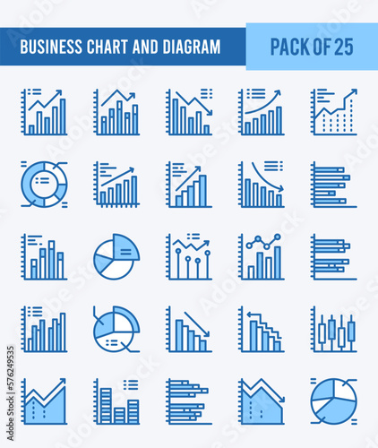 25 Business Chart and Diagram. Two Color icons Pack. vector illustration.