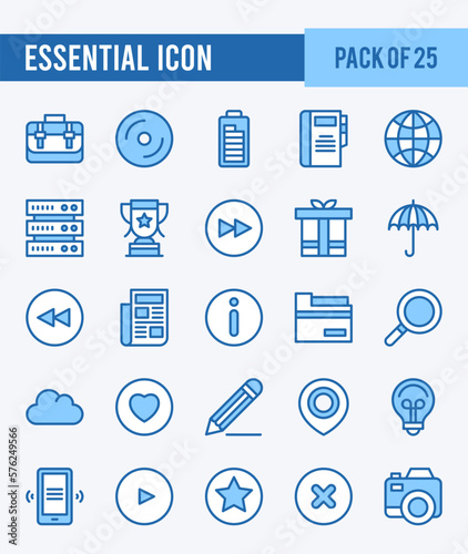 25 Essential. Two Color icons Pack. vector illustration.