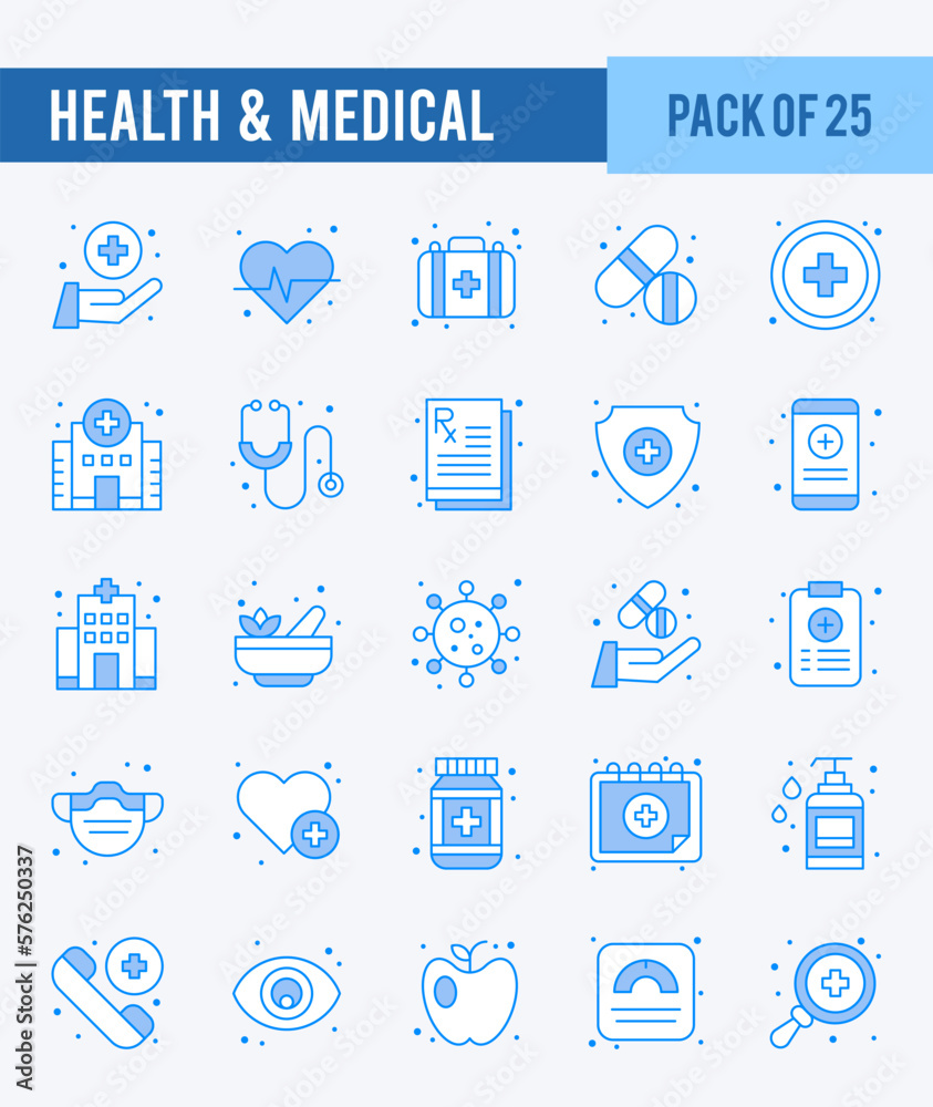 25 Health and Medical. Two Color icons Pack. vector illustration.