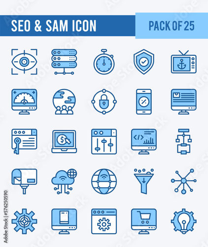 25 SEO And SAM. Two Color icons Pack. vector illustration.
