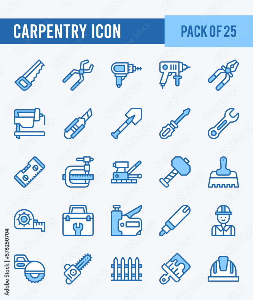 25 Carpentry. Two Color icons Pack. vector illustration.