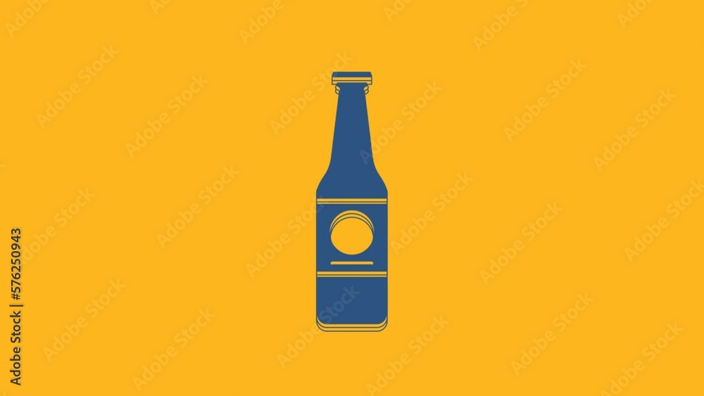 Blue Beer bottle icon isolated on orange background. 4K Video motion graphic animation Blue Beer bottle icon isolated on orange background. 4K Video motion graphic animation