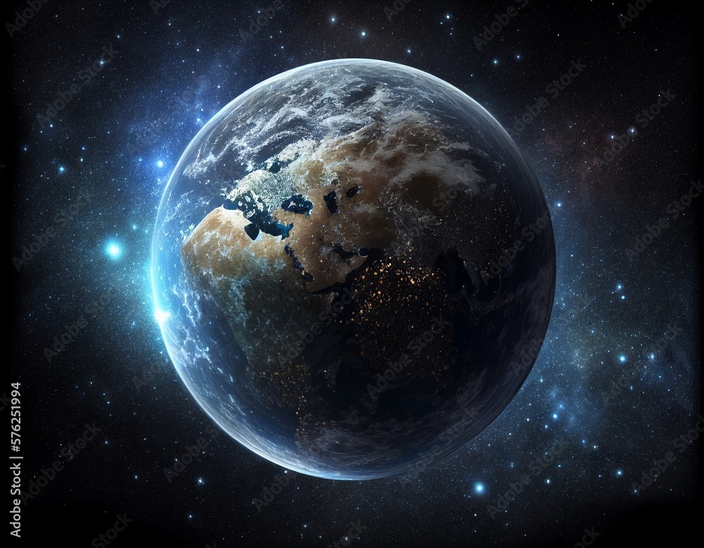 Obraz premium Earth with ozone layer on black background. Generative AI.