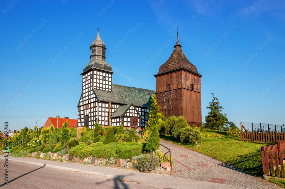 Half-timbered Church of St. Trinity in Wielki Buczek, Greater Poland Voivodeship, Poland - obrazy, fototapety, plakaty 