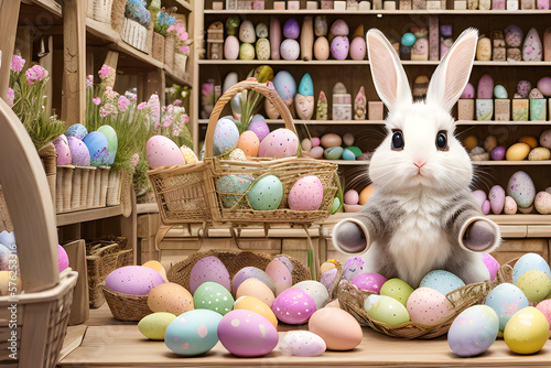 The cute rabbit and easter ...
