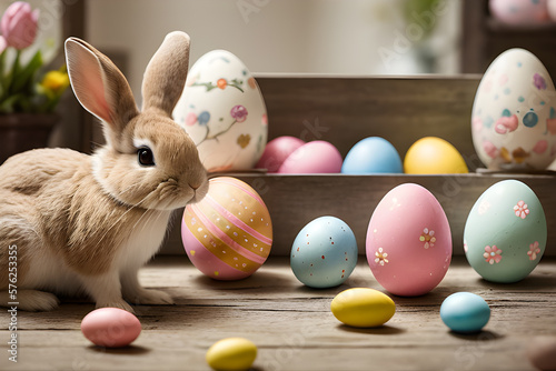 The cute rabbit and easter ...
