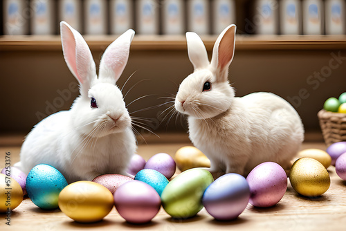The cute rabbit and easter ...