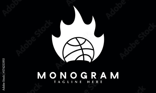 Basketball on fire abstract monogram vector logo template photo