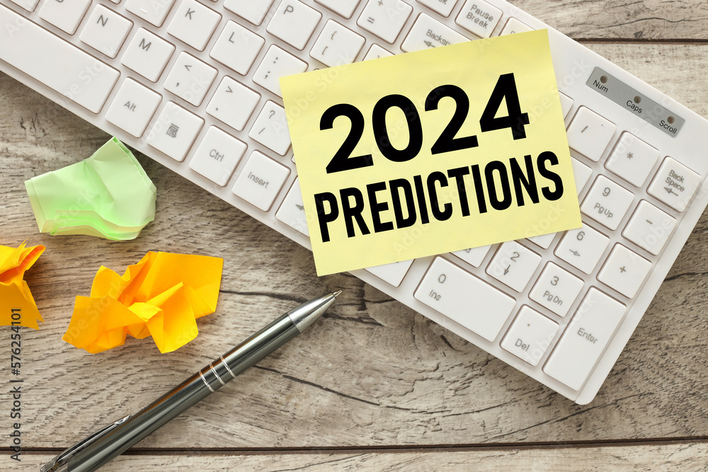 2024 Predictive Analytics Text On Yellow Sticker On White Keyboard 2024 Predictive Analytics Text On Yellow Sticker On White Keyboard