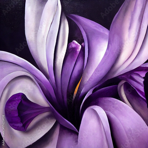 Close-up painting of purple flower, vintage art , vintage wall art, abstract art, geneartive ai. 