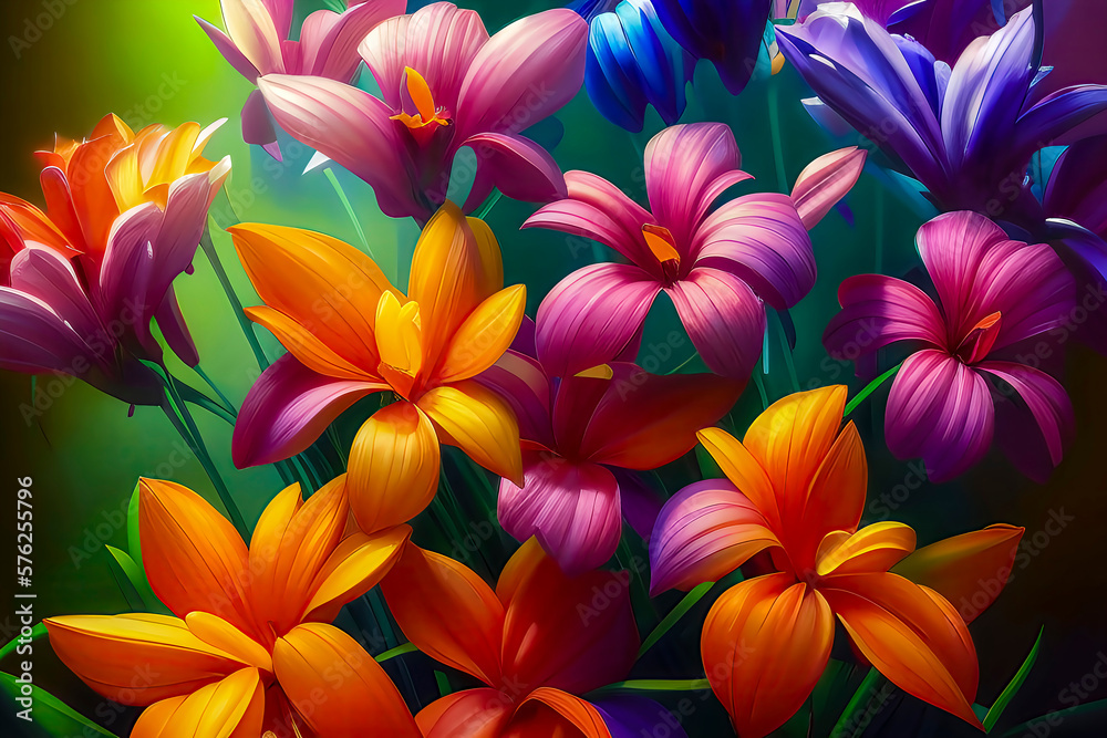 A Kaleidoscope of Blooms: A Painting of a Stunning Bouquet of Colorful Flowers