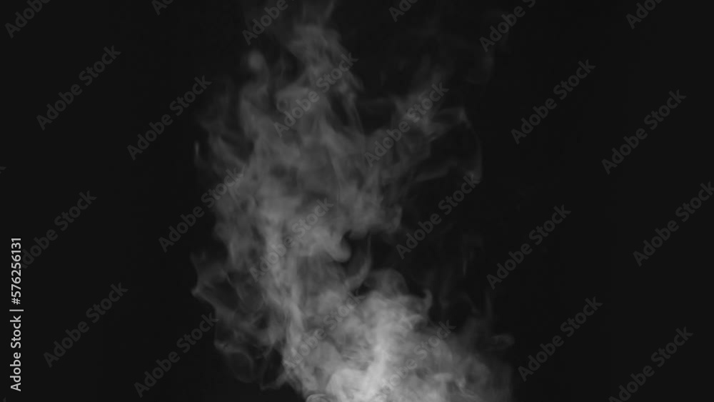 Steam Jet from Medium Saucepan. White Steam rises from a pot that is behind the scenes. Black background. Filmed at a speed of 120fps Steam Jet from Medium Saucepan. White Steam rises from a pot that is behind the scenes. Black background. Filmed at a speed of 120fps