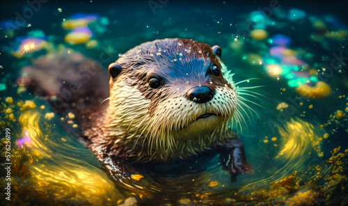 A playful otter swimming in a river