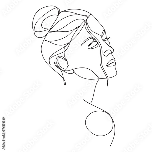 Line Art Black Woman Face Drawing. Line Art Woman. Portrait minimalistic style.One line vector illustration.